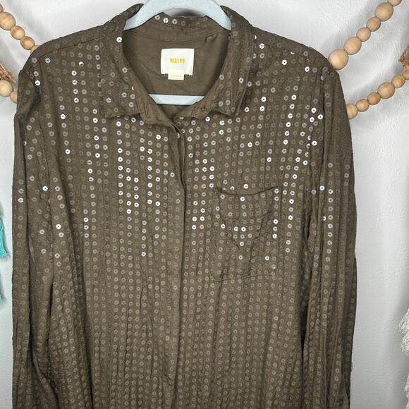 Maeve Tops - Maeve Anthropologie Olive Green Arwa Sequin Top